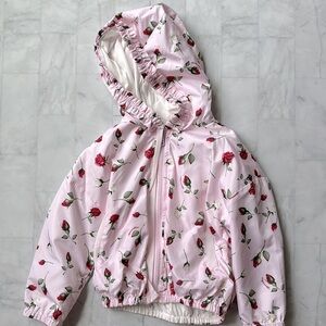 Monnalisa Pink Rose Print Hooded Windbreaker Jacket